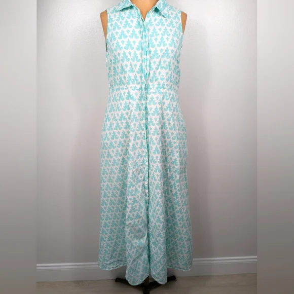 Livro Maxi Dress Womens Size Small Aqua White Boho Collared Button Front - Picture 8 of 14